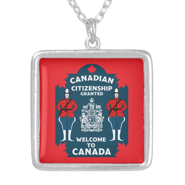 Canadian Citizenship Celebration Gift Silver Plated Necklace (Front)