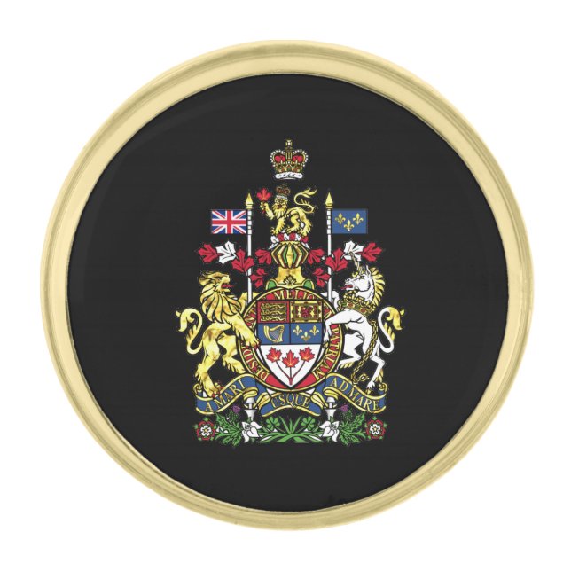 Canadian Coat of Arms Gold Finish Lapel Pin (Front)