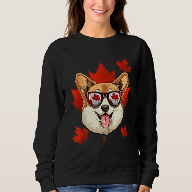 Canadian Corgi Dog Maple Leaf Patriotic Canada Fla Sweatshirt (Front)