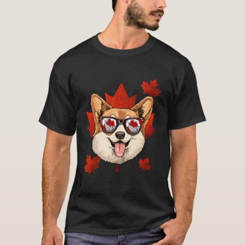 Canadian Corgi Dog Maple Leaf Patriotic Canada Fla T_Shirt
