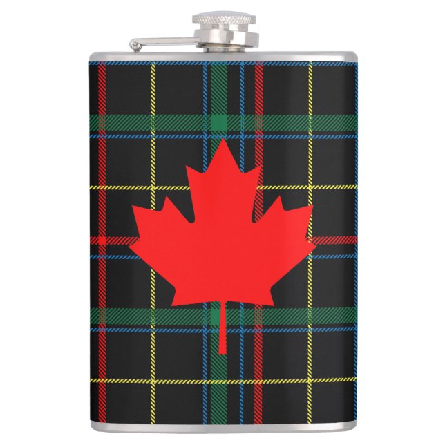 Canadian Cottage Plaid Maple Leaf Flask (Front)