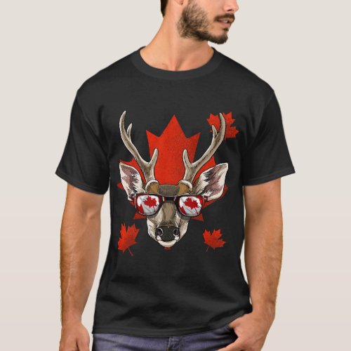 Canadian Deer Maple Leaf Patriotic Canada Flag  T_Shirt