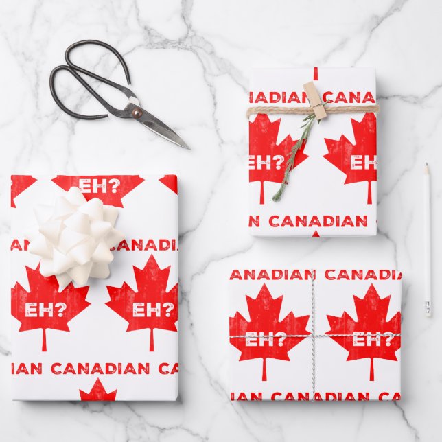 Canadian Eh? Maple Leaf Wrapping Paper Sheets (Front)