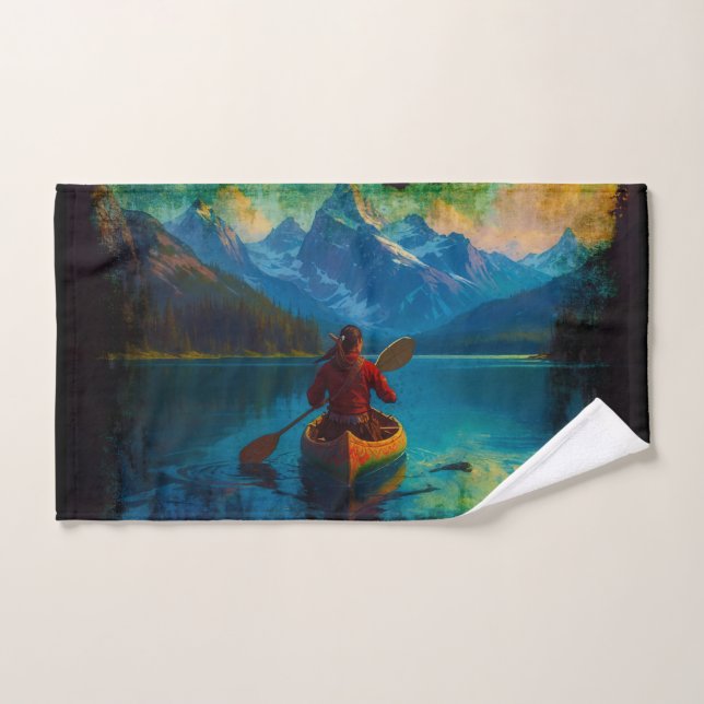 Canadian FIrst Nations Paddler and Canoe Hand Towel (Hand Towel)