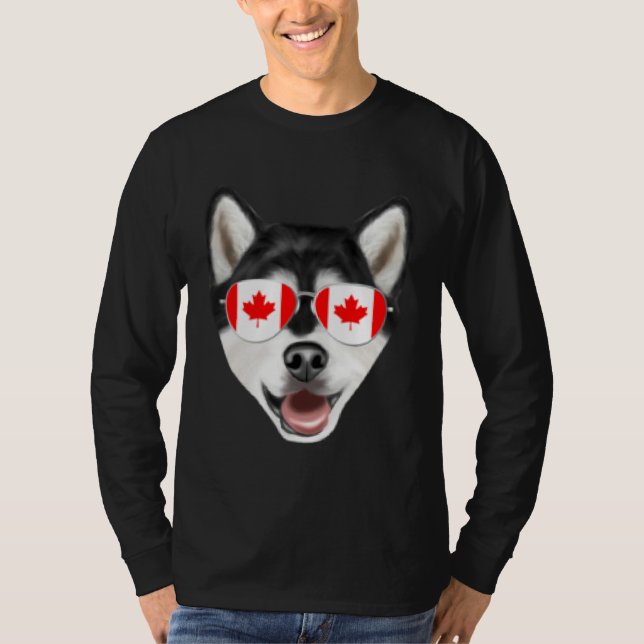 Canadian Flag Alaskan Malamute Dog Canada Pocket T-Shirt (Front)