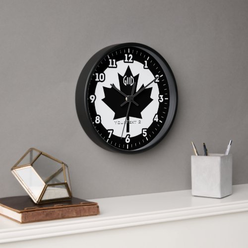 Canadian Flag Black Maple Leaf on a Clock