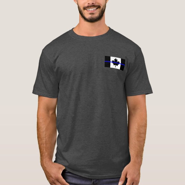 Canadian Flag Blue Line Double Sided Print T-Shirt (Front)