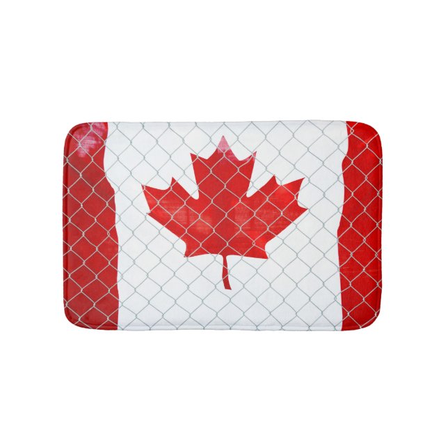 Canadian Flag. Chain Link Fence. Rustic. Cool. Bath Mat (Front)