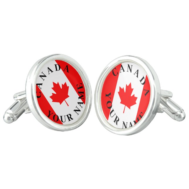 Canadian flag cufflinks with custom monogram text (Angled)