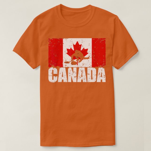 Canadian Flag Curling for Canada Day Curler Gift T-Shirt (Design Front)