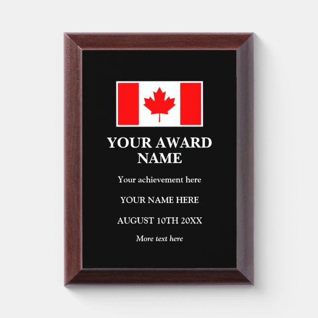 Canadian flag custom award plaque for achievement (Vertical)