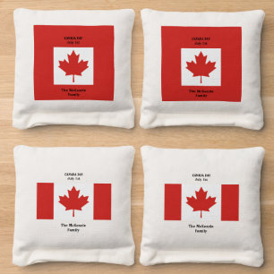 Canadian Flag Family Name July 1st Cornhole Bags