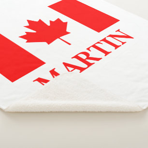 Canadian flag family name Sherpa fleece blankets