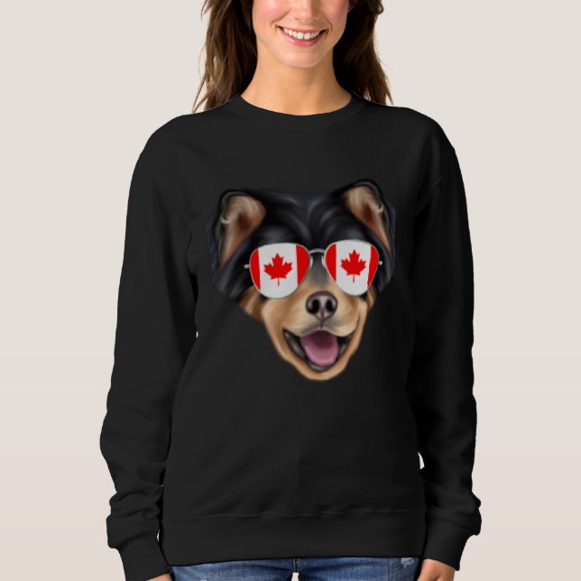 Canadian Flag Finnish Lapphund Dog Canada Pocket Sweatshirt (Front)
