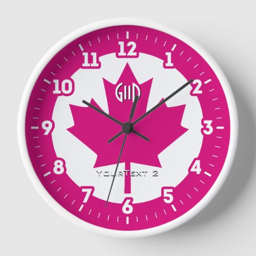 Canadian Flag Fuchsia Maple Leaf on a Clock
