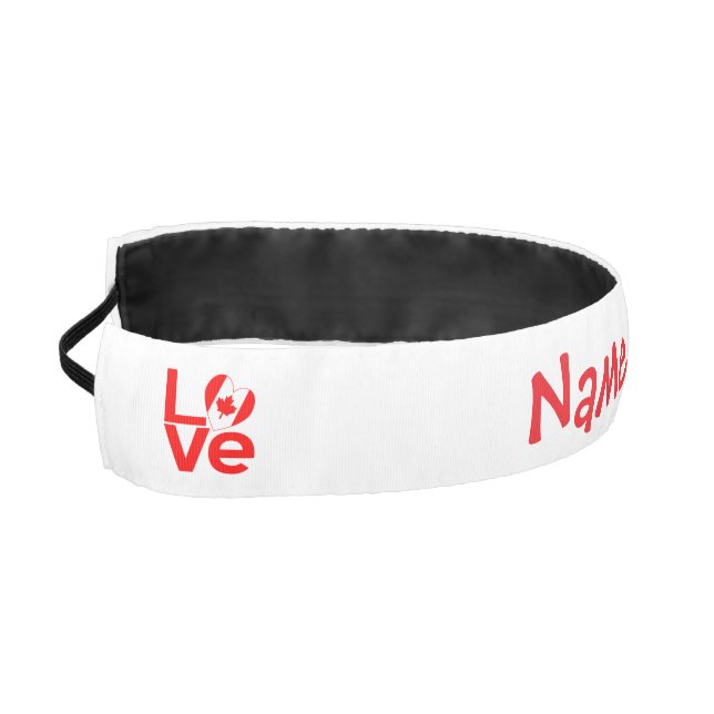 Canadian Flag Heart Red LOVE Personalized  Athletic Headband (Left)