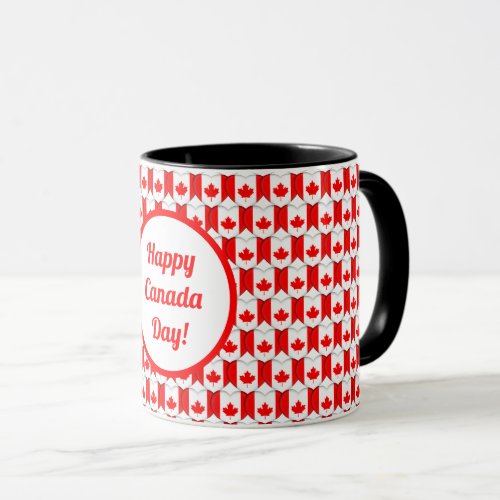 Canadian Flag Hearts Maple Leaf Pattern Canada Day Mug