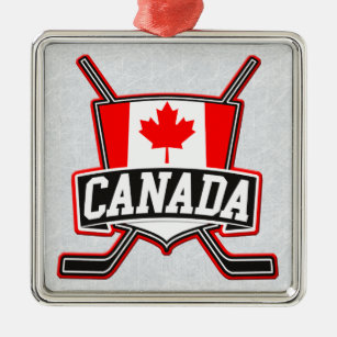 Canadian Flag Hockey Logo Metal Ornament