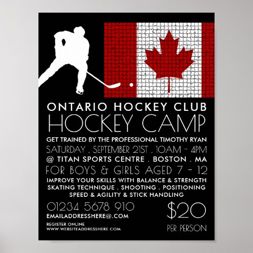 Canadian Flag Hockey Player Camp Advertising Poster