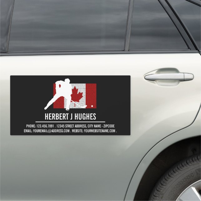 Canadian Flag, Hockey Player, Hockey Coach Car Magnet (In Situ)