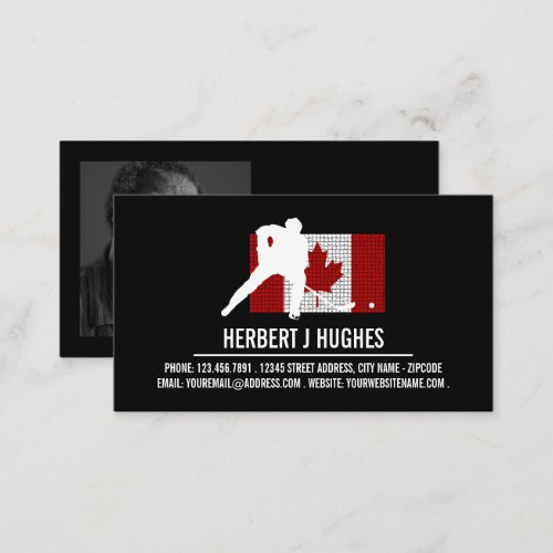 Canadian Flag Hockey Player Hockey Coach Photo Business Card