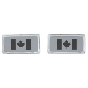 Canadian Flag in Black Design Silver Cufflinks