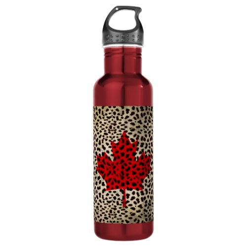 Canadian Flag in Leopard Spot Print Design Stainless Steel Water Bottle