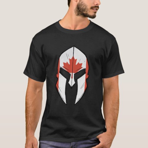 Canadian flag in Spartan warrior Helmet  T_Shirt