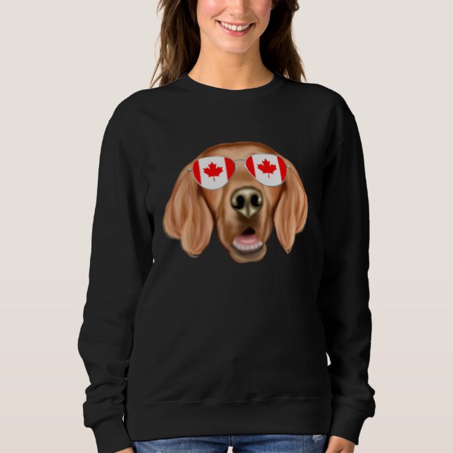 Canadian Flag Irish Setter Dog Canada Pocket Sweatshirt (Front)