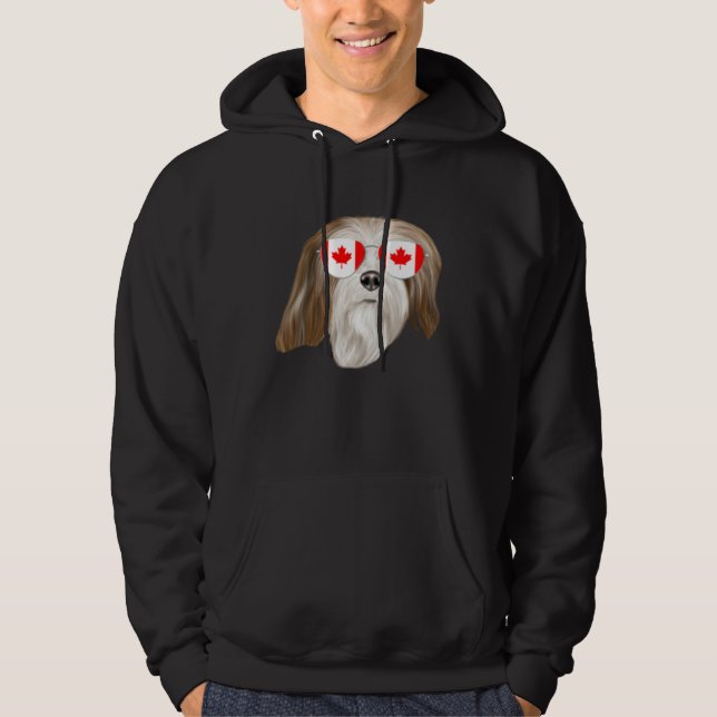 Canadian Flag Lhasa Apsos Dog Canada Pocket Hoodie (Front)