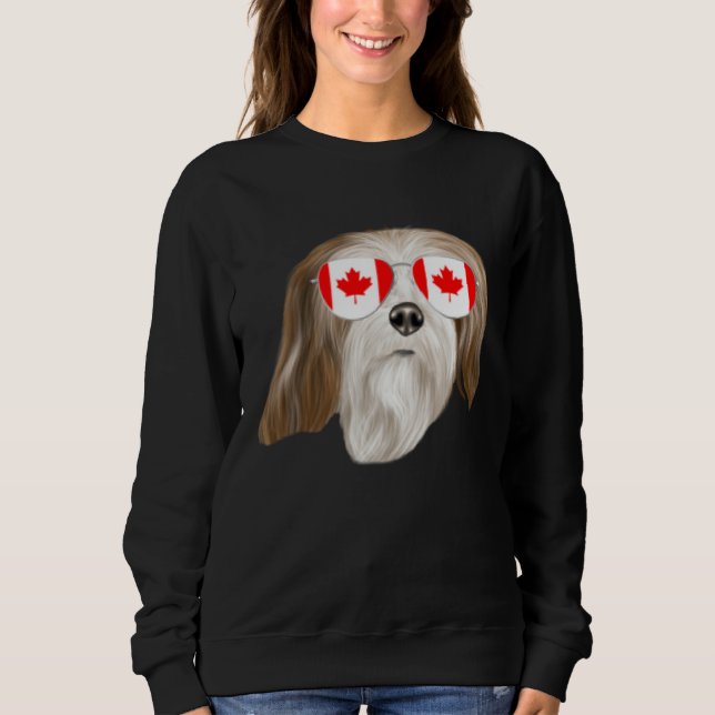 Canadian Flag Lhasa Apsos Dog Canada Pocket Sweatshirt (Front)
