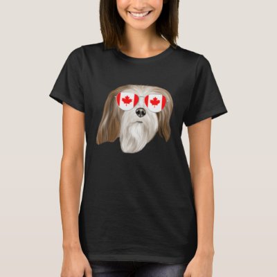 Canadian Flag Lhasa Apsos Dog Canada Pocket T-Shirt