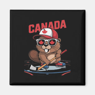 Canadian Flag Maple Leaf Beaver Hockey Stick Sungl Magnet