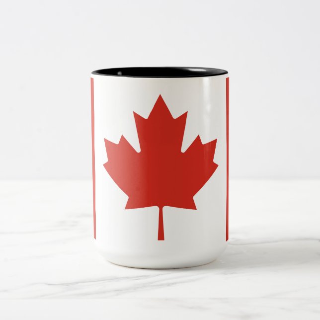 Canadian Flag (Maple Leaf) (Canada) Two-Tone Coffee Mug (Center)