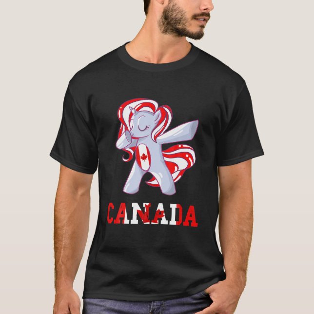 Canadian Flag Maple Leaf Unicorn Canadian Roots Ca T-Shirt (Front)