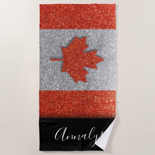 Canadian Flag of Canada Maple Glitter Summer Party Beach Towel