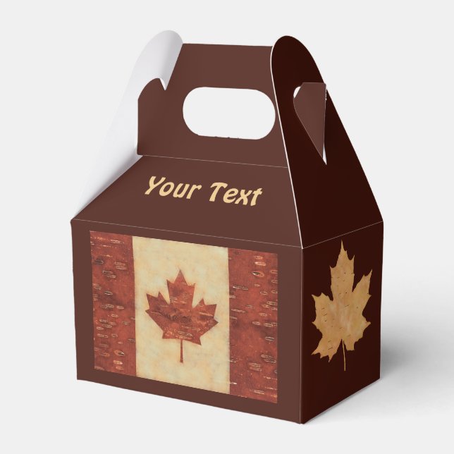 Canadian Flag On Inner Birch Bark Favor Boxes (Front Side)