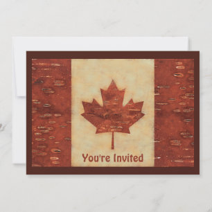 Canadian Flag On Inner Birch Bark Invitation