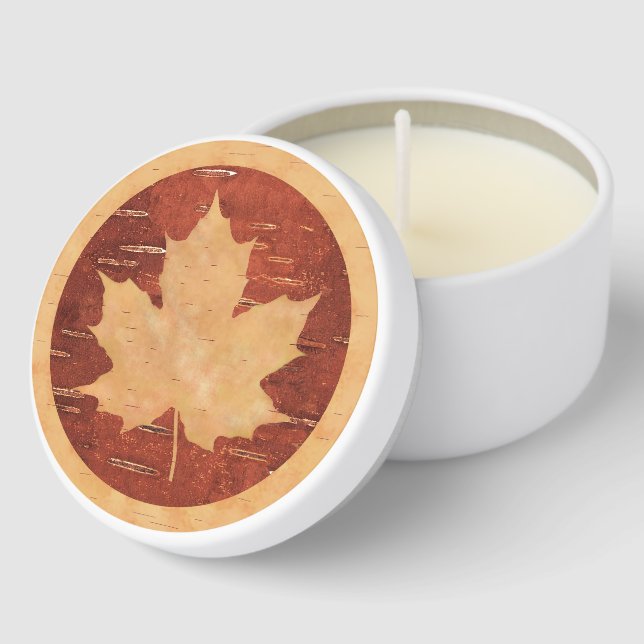 Canadian Flag On Inner Birch Bark Mini Candle Favors (Corner)