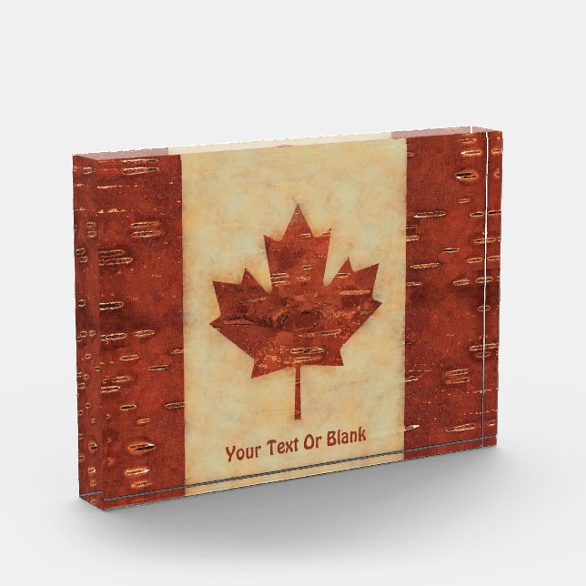 Canadian Flag On Inner Birch Bark Photo Block (Left)