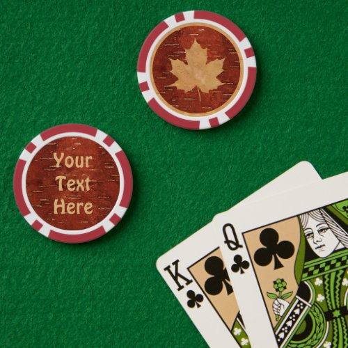 Canadian Flag On Inner Birch Bark  Poker Chips