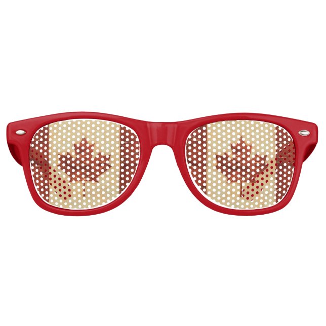 Canadian Flag On Inner Birch Bark Retro Sunglasses (Front)