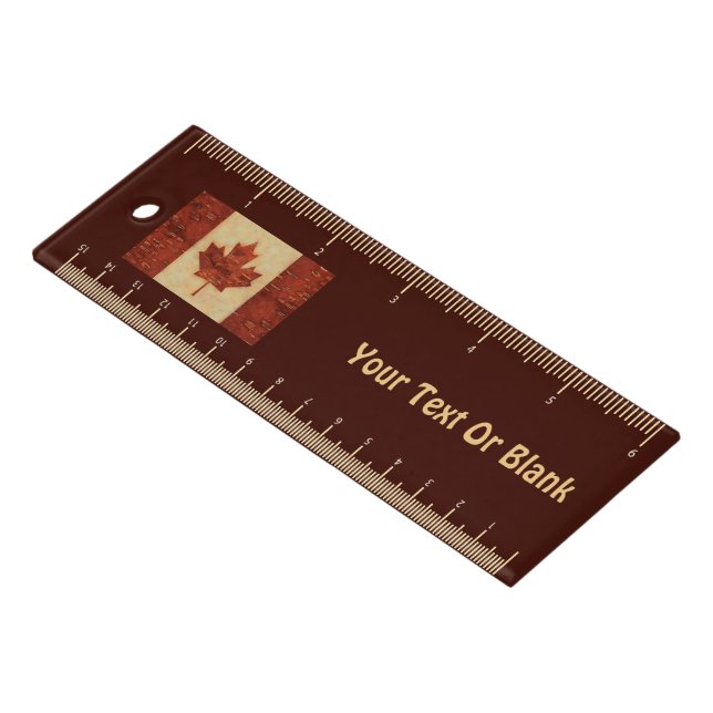 Canadian Flag On Inner Birch Bark Ruler (Angled)