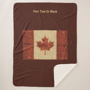 Canadian Flag On Inner Birch Bark Sherpa Blanket