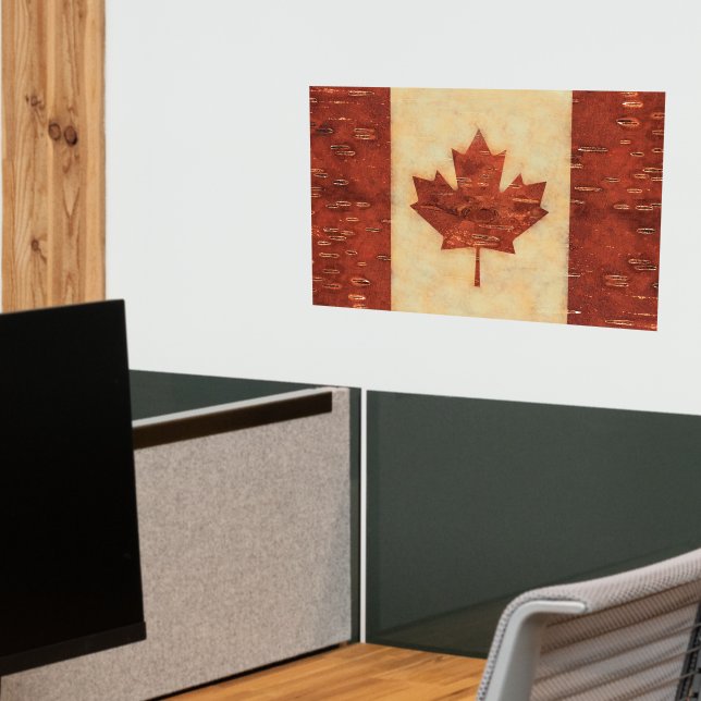 Canadian Flag On Inner Birch Bark Wall Decal (Office 2)