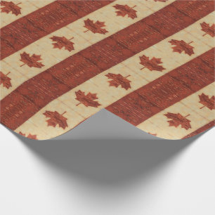 Canadian Flag On Inner Birch Bark Wrapping Paper