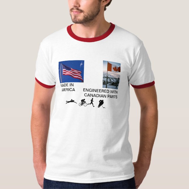Canadian-flag-on-snow, American Flag, hockey_cl... T-Shirt (Front)