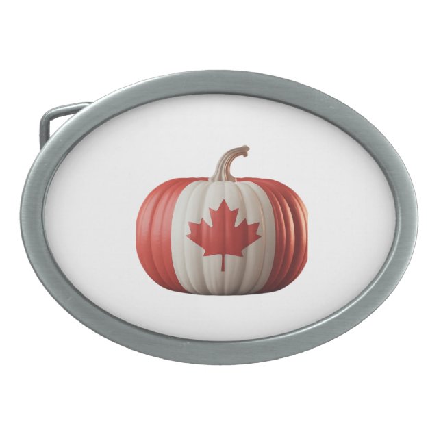 Canadian Flag Pumpkin Maple Leaf Thanksgiving Over Belt Buckle (Front)