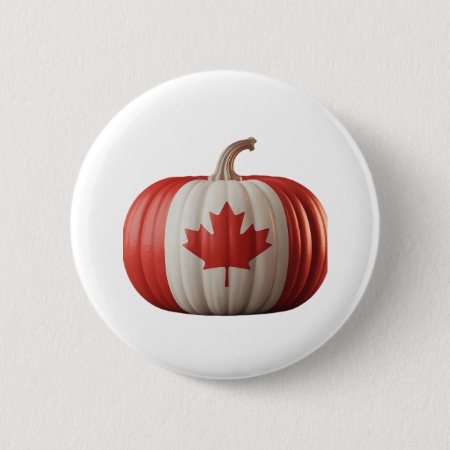 Canadian Flag Pumpkin Maple Leaf Thanksgiving Over Button (Front)