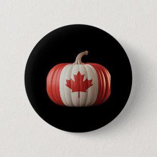 Canadian Flag Pumpkin Maple Leaf Thanksgiving Over Button